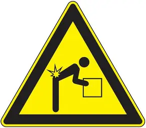 Danger : Panneau d'avertissement contre le levage d'objets lourds avec une mauvaise posture. Risque de blessure aiguë au dos.